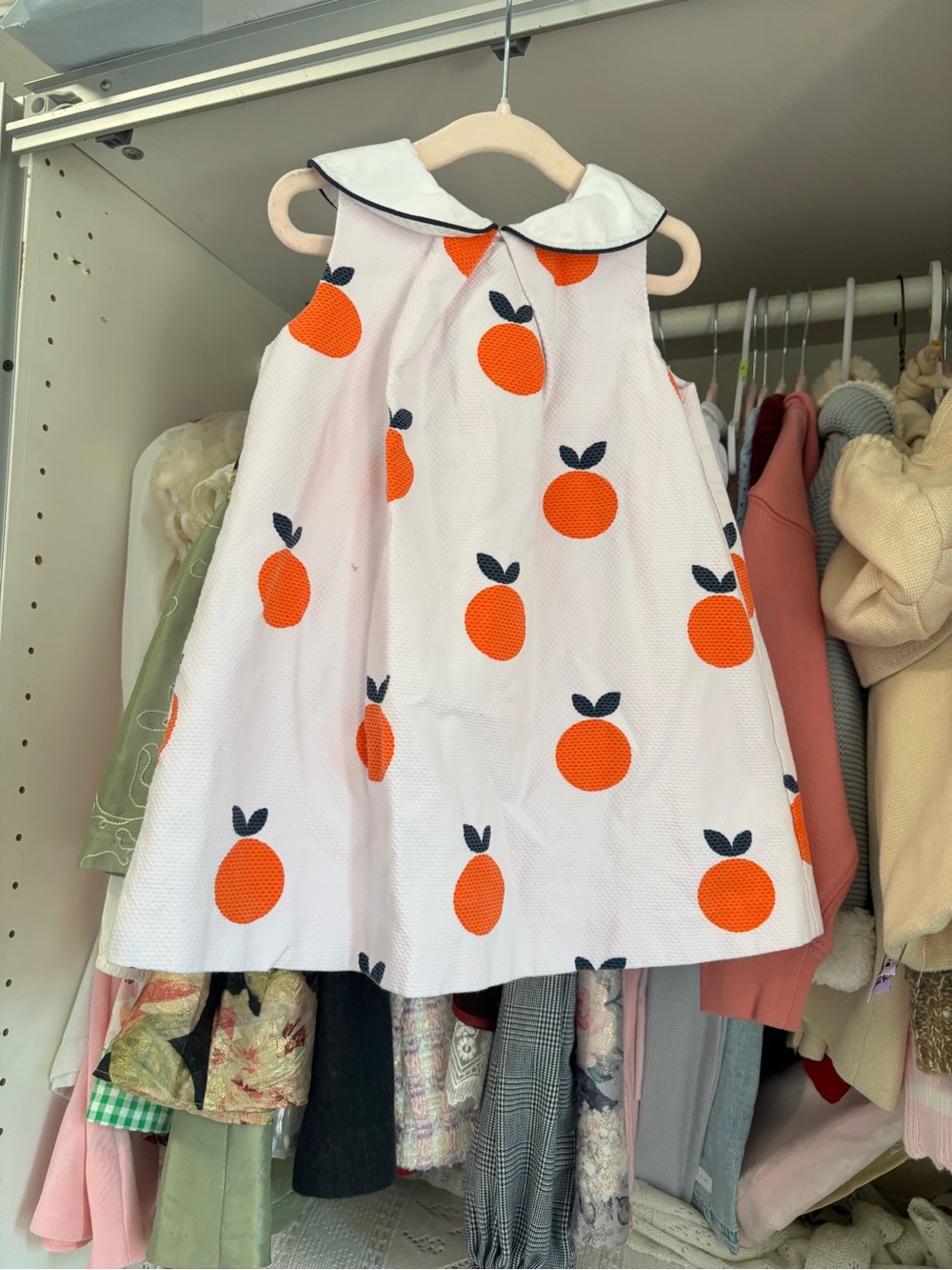 Jacadi White Dress with Orange Fruit Print and Peter Pan Collar